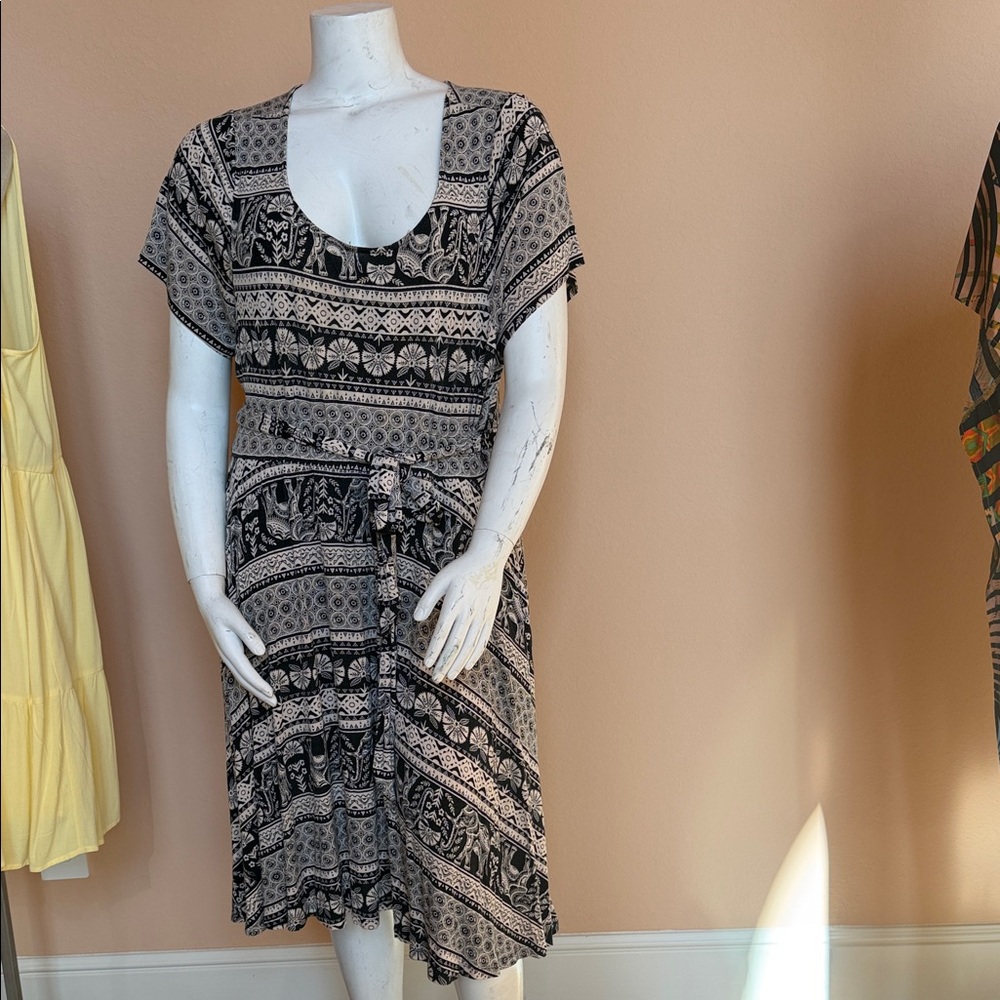 Asymmetrical Black and White Patterned Dress